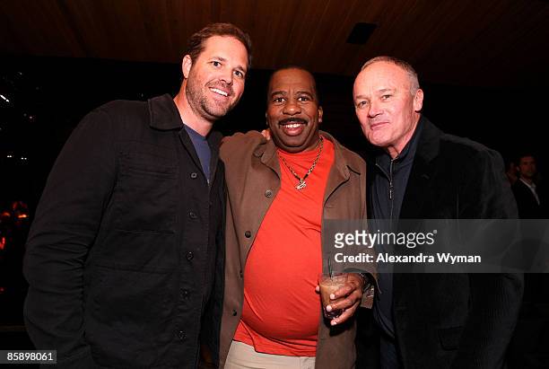 Actors David Denman, Leslie David Baker and Creed Bratton attend the premiere of NBC's Parks & Recreation hosted by Kahlua held at My House on April...