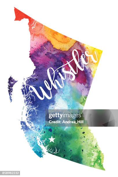 whistler, british columbia, canada watercolor map - whistler stock illustrations