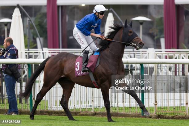 Jamie Spencer riding Mythical Magic in the Race 2 QATAR PRIX JEAN-LUC LAGARDÈRE SPONSORED BY AL HAZM during the Qatar Prix de l'Arc de Triomphe Race...