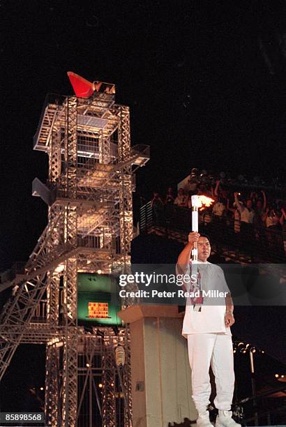 Summer Olympics: View of Muhammad Ali carrying torch with flame at Centennial Olympic Stadium. Atlanta, GA 7/19/1996 CREDIT: Peter Read Miller