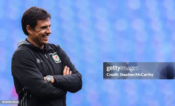 Cardiff , United Kingdom - 8 October 2017; Wales manager Chris Coleman during squad training at Cardiff City Stadium in Cardiff, Wales.