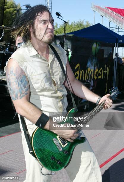 Sevendust guitarist Clint Lowery performs at KXTE Xtreme Radio's "Our Big Concert 5" at Sam Boyd Stadium June 16, 2002 in Las Vegas, Nevada. The band...