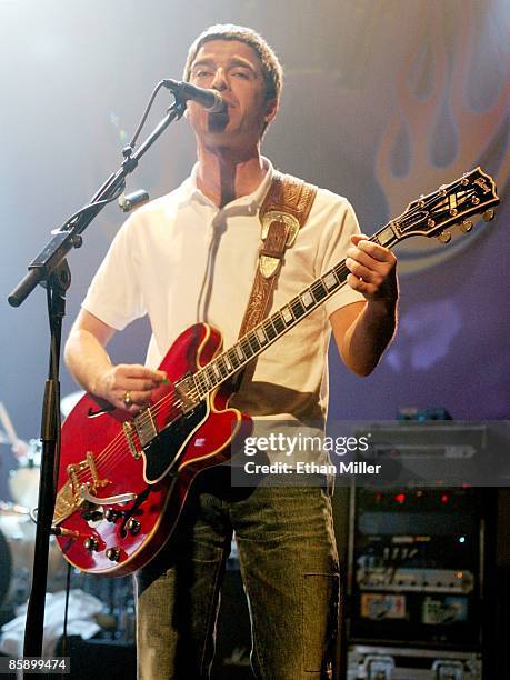 Oasis guitarist Noel Gallagher performs at The Joint inside the Hard Rock Hotel & Casino April 26, 2002 in Las Vegas, Nevada. The British band's...