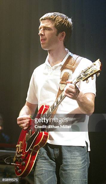Oasis guitarist Noel Gallagher performs at The Joint inside the Hard Rock Hotel & Casino April 26, 2002 in Las Vegas, Nevada. The British band's...
