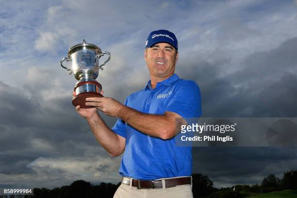 Clark Dennis of United States poses with the trophy after the final round of the Dutch Senior Masters played at The Dutch on October 8, 2017 in...