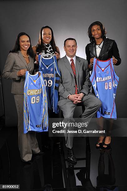 Kristi Toliver of the Chicago Sky, Marissa Coleman of the Washington Mystics, Jeff Walz of the University of Louisville and Angel McCoughtry of the...