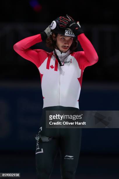 Samuel Girard of Canada looks on prior to the Mens 1000m final race during the Audi ISU World Cup Short Track Speed Skating at Optisport...