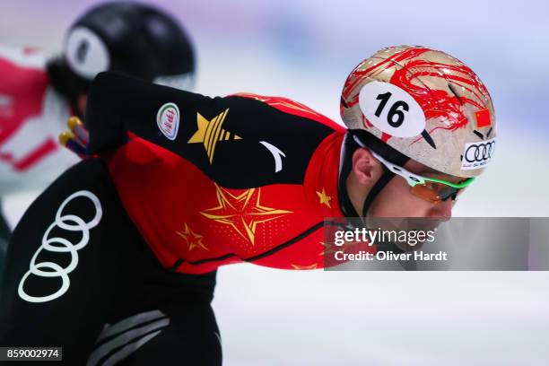 Ren Ziwei of China competes in the Mens 1000m semi finals race during the Audi ISU World Cup Short Track Speed Skating at Optisport Sportboulevard on...