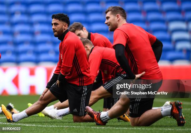 Cardiff , United Kingdom - 8 October 2017; Neil Taylor of Wales during squad training at Cardiff City Stadium in Cardiff, Wales.