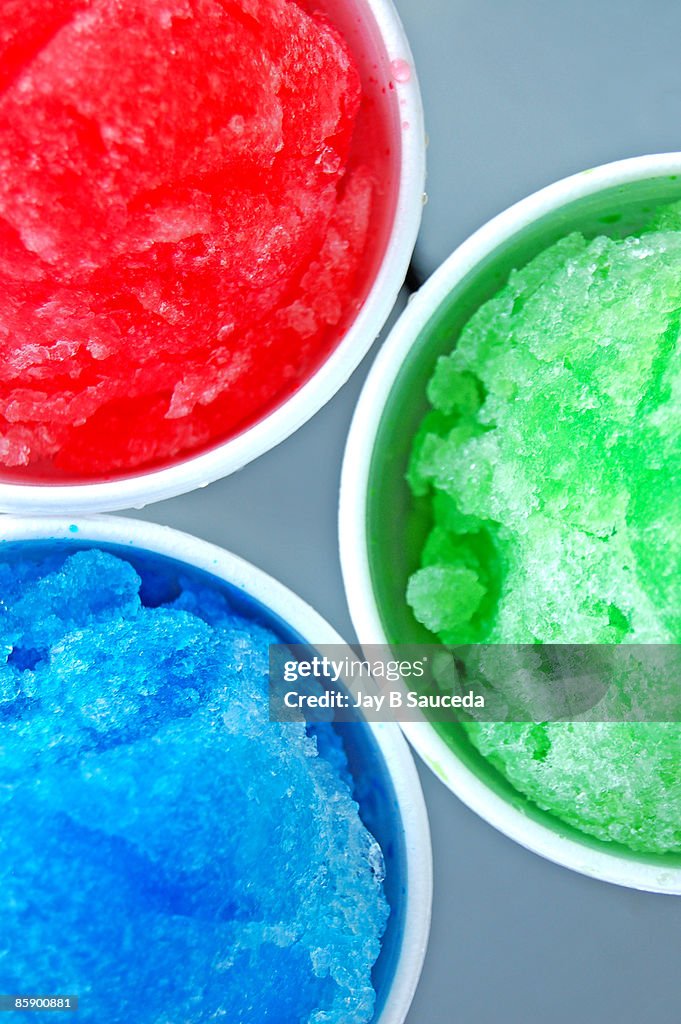 Red, Blue, and Green snow cones