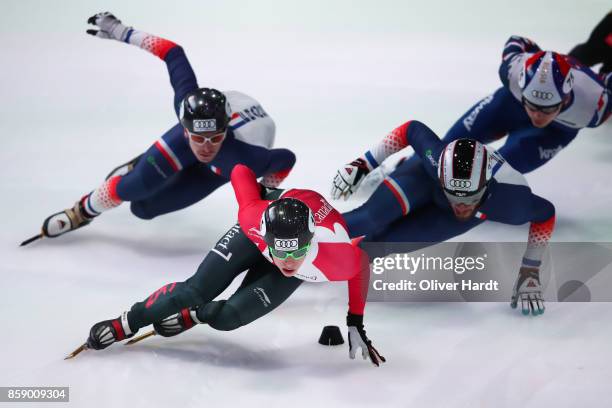 Charle Cournoyer of Canada competes in the Mens 1000m quarter finals race during the Audi ISU World Cup Short Track Speed Skating at Optisport...