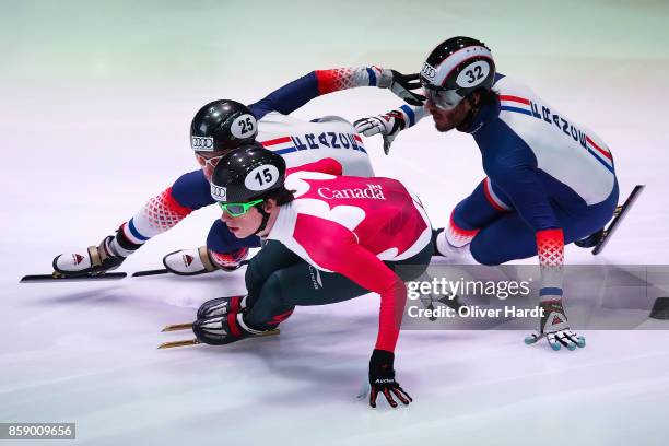 Charle Cournoyer of Canada competes in the Mens 1000m quarter finals race during the Audi ISU World Cup Short Track Speed Skating at Optisport...