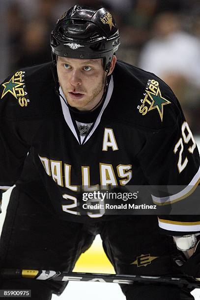 Center Steve Ott of the Dallas Stars during play against the Vancouver Canucks during play at the American Airlines Center on March 24 , 2009 in...