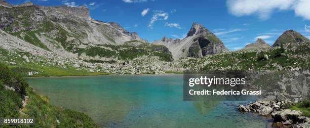 lago bianco (white lake) panoramic view, alpe veglia natural park - veglia stockfoto's en -beelden