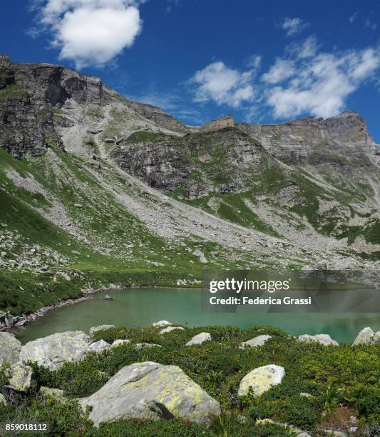 vertical view of lago bianco (white lake), alpe veglia natural park - veglia stockfoto's en -beelden