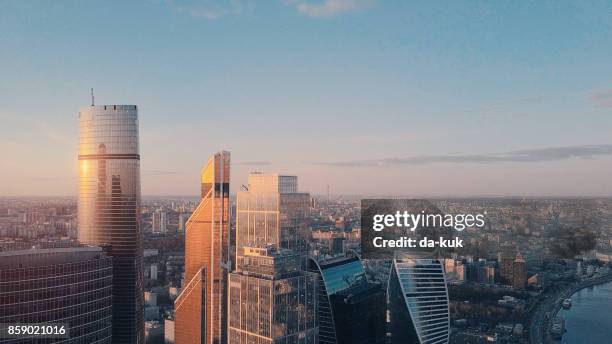 aerial view of moscow international city business center - moscow skyline stock pictures, royalty-free photos & images