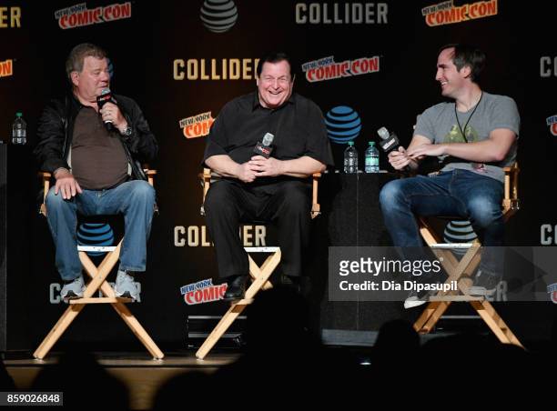William Shatner and Burt Ward speak onstage during the World Premiere of Batman vs. Two Face at the 2017 New York Comic Con -Day 4 on October 8, 2017...