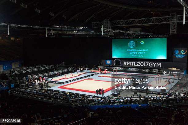 General view of the playing field prior to the individual apparatus finals of the Artistic Gymnastics World Championships on October 8, 2017 at...