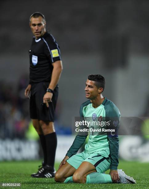 Cristiano Ronaldo of Portugal reacts during the FIFA 2018 World Cup Qualifier between Andorra and Portugal at the Estadi Nacional on October 7, 2017...