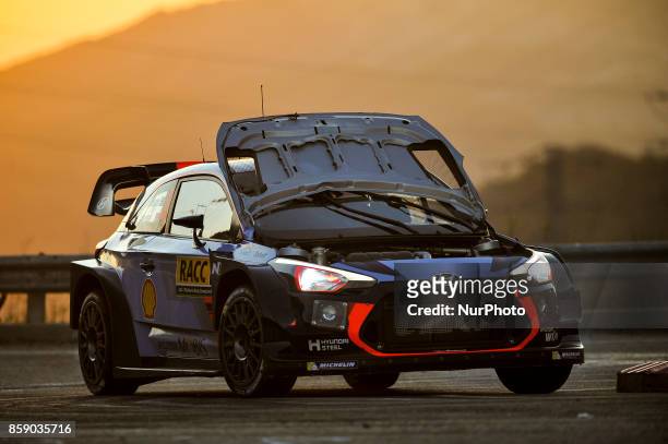 The Norwegian driver Andreas Mikkelsen and his co-driver Anders Jaeger of Hyundai Motorsport, driving his Hyundai i20 Coupe, during the last day of...