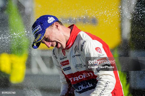 The British driver Kris Meek of Citron Total Abu Dhabi Wrt, celebrating his victory during the podium ceremony of the Rally Racc Catalunya Costa...