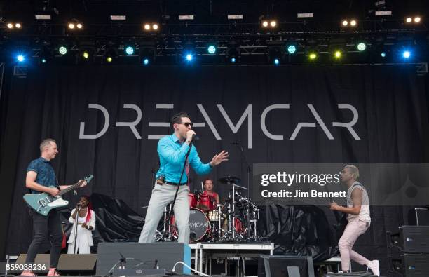 Tom Dumont , Ijeoma Njaka, Davey Havok, Adrian Young and Tony Kanal of Dreamcar perform live on stage during Austin City Limits Festival at Zilker...