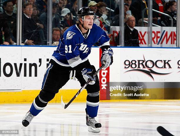 Steven Stamkos of the Tampa Bay Lightning calls for the puck during the game against the Pittsburgh Penguins at the St. Pete Times Forum on April 7,...