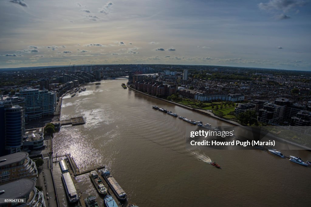 Aerial view of Battersea & Chelsea. Helicopter Zone