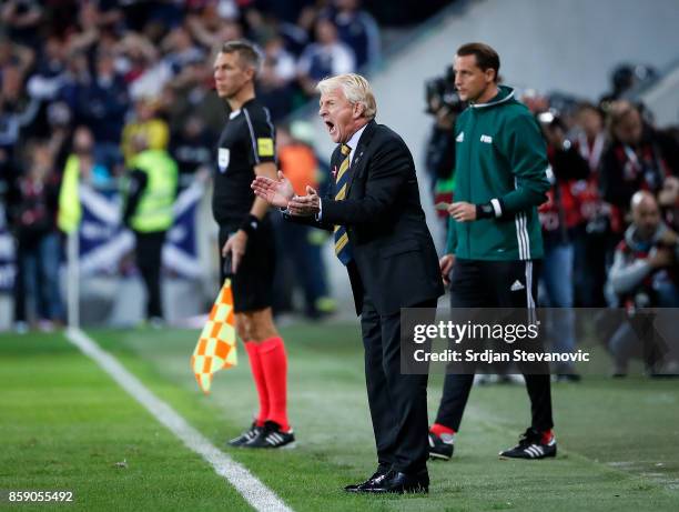 Head coach Gordon Strachan reacts of Scotland during the FIFA 2018 World Cup Qualifier match between Slovenia and Scotland at stadium Stozice on...