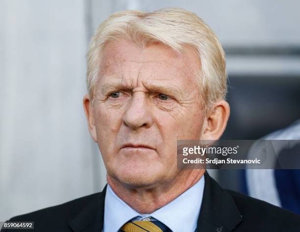 Head coach Gordon Strachan looks on prior to the FIFA 2018 World Cup Qualifier match between Slovenia and Scotland at stadium Stozice on October 08,...