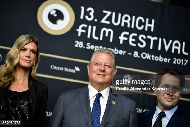 Zurich Film Festival director Nadja Schildknecht, Al Gore and Zurich Film Festival director Karl Spoerri attend the 'An Inconvenient Sequel' premiere...