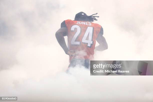 Adam Jones of the Cincinnati Bengals runs on to the field prior to the start of the game agains the Buffalo Bills at Paul Brown Stadium on October 8,...