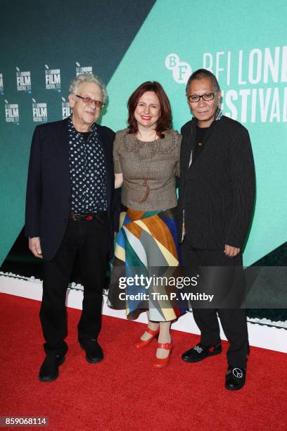 Takashi Miike, Clare Stewart and Jeremy Thomas attend the Thrill Gala & UK Premiere of "Blade Of The Immortal" during the 61st BFI London Film...