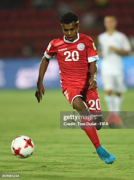 Lionel Thahnaena of New Caledonia in action during the FIFA U-17 World Cup India 2017 group E match between New Caledonia and France at Indira Gandhi...
