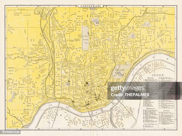 cincinnati map 1893 - cincinnati ohio stock illustrations