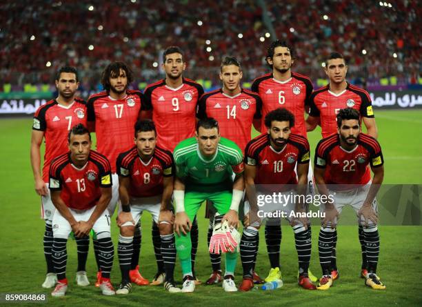 Players of Egypt national team pose for a team photo ahead of the 2018 World Cup Africa Qualifying match between Egypt and Congo at the Borg el-Arab...
