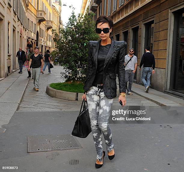 Victoria Beckham is seen shopping on April 7, 2009 in Milan, Italy.