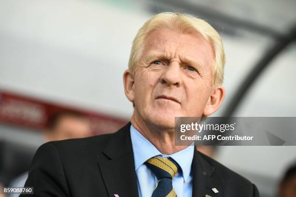 Scotland's head coach Gordon Strachan looks on prior to the FIFA World Cup 2018 qualifier football match between Slovenia and Scotland at the Stozice...