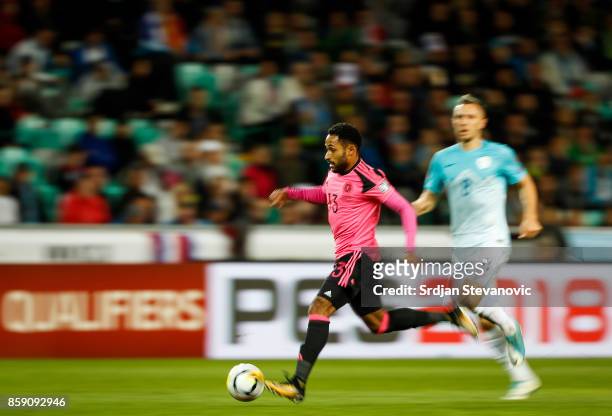 Ikechi Anya of Scotland in action during the FIFA 2018 World Cup Qualifier match between Slovenia and Scotland at stadium Stozice on October 08, 2017...