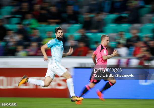 Miha Mevlja of Slovenia in action during the FIFA 2018 World Cup Qualifier match between Slovenia and Scotland at stadium Stozice on October 08, 2017...