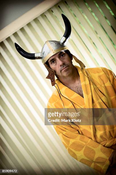 viking in a bathrobe - viking helmet stock-fotos und bilder