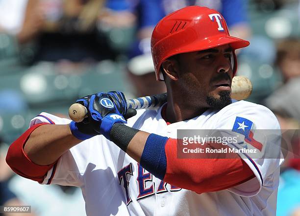 Nelson Cruz of the Texas Rangers on April 9, 2009 at Rangers Ballpark in Arlington, Texas.