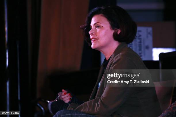 Actress Sherilyn Fenn answers questions on stage during the Twin Peaks UK Festival 2017 at Hornsey Town Hall Arts Centre on October 8, 2017 in...