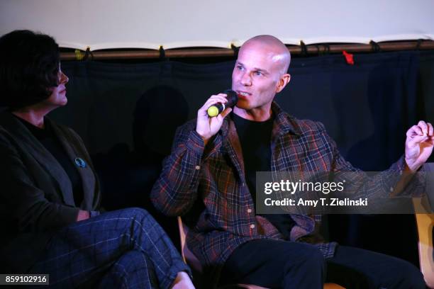 Actors Sherilyn Fenn and James Marshall answer questions on stage during the Twin Peaks UK Festival 2017 at Hornsey Town Hall Arts Centre on October...