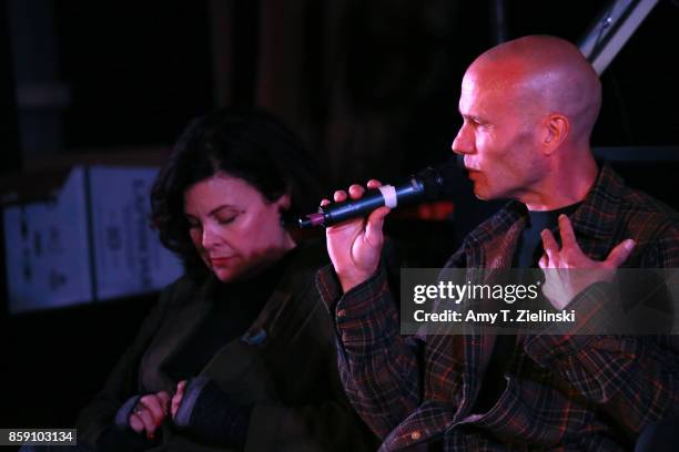 Actors Sherilyn Fenn and James Marshall answer questions on stage during the Twin Peaks UK Festival 2017 at Hornsey Town Hall Arts Centre on October...