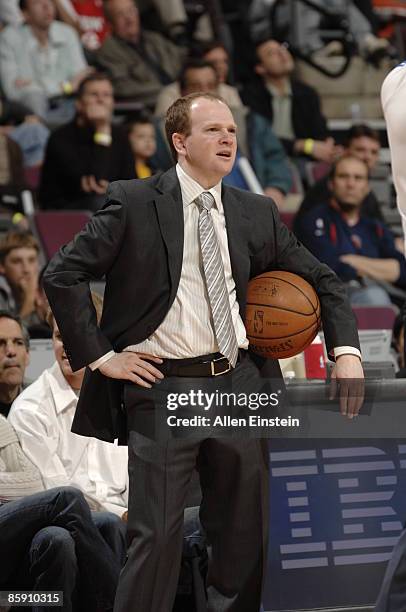 Head Coach Lawrence Frank of the New Jersey Nets during a game against the Detroit Pistons at the Palace of Auburn Hills on April 10, 2009 in Auburn...