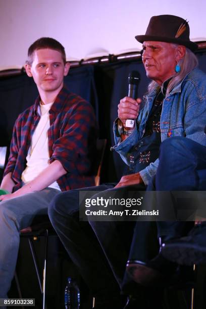 Actors Jake Wardle and Michael Horse answer questions on stage during the Twin Peaks UK Festival 2017 at Hornsey Town Hall Arts Centre on October 8,...