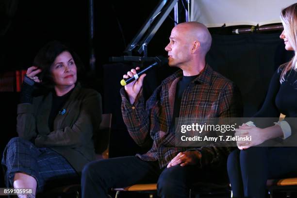 Actors Sherilyn Fenn, James Marshall andAmy Shiels on stage during the Twin Peaks UK Festival 2017 at Hornsey Town Hall Arts Centre on October 8,...