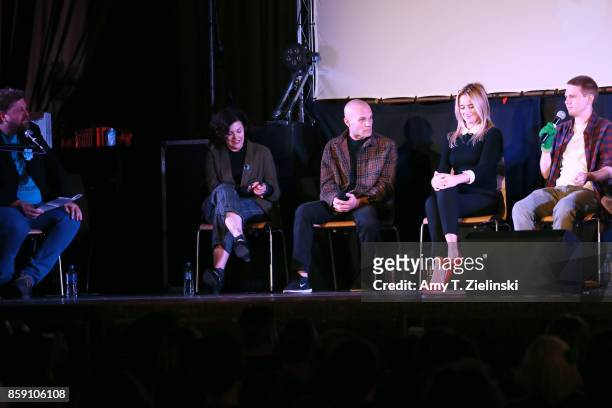 Author Tom Huddleston of Time Out magazine in London interviews actors Sherilyn Fenn, James Marshall, Amy Shiels and Jake Wardle on stage during the...