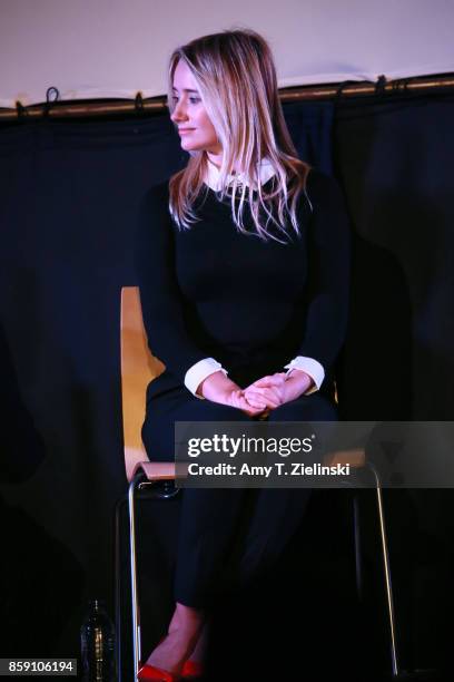 Actress Amy Shiels answers questions on stage during the Twin Peaks UK Festival 2017 at Hornsey Town Hall Arts Centre on October 8, 2017 in London,...